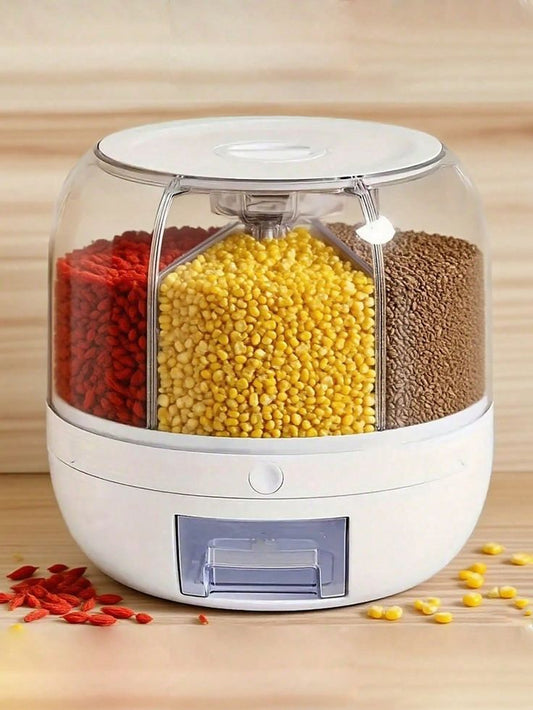 6-Grid Rotating Food Dispenser – Stackable Cereal, Rice & Grain Storage Container