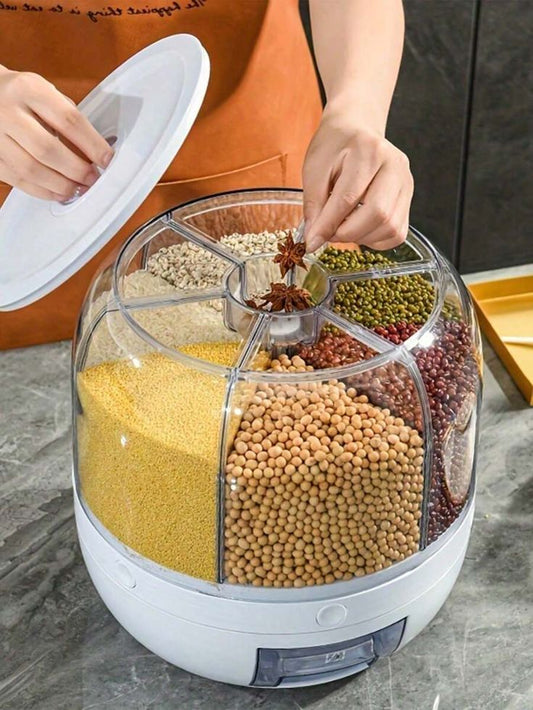 6-Grid Rotating Food Dispenser – Stackable Cereal, Rice & Grain Storage Container