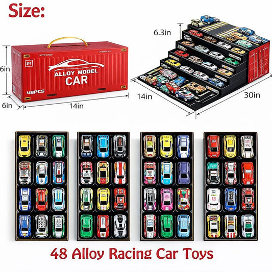 48 PCS Alloy Pull Back Racing Car Toys with Storage Box & City Play Mat – Kids Gift Set